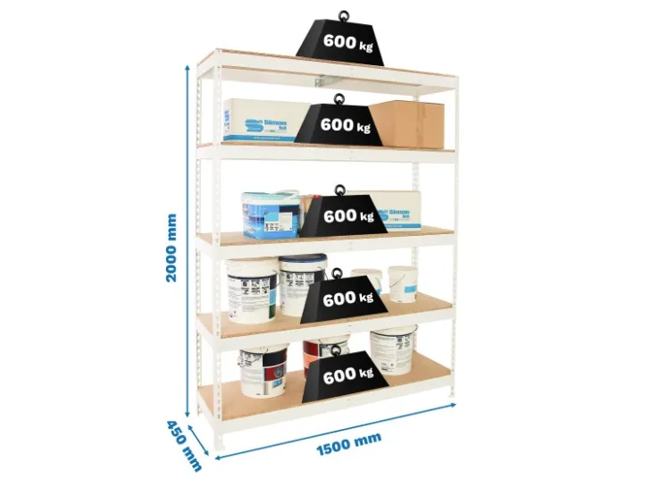 PROREGAL Schwerlastregal Wood Beast Five HxBxT 200 x 150 x 45 cm Fachlast 600 kg Weiß* Regalsysteme