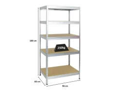 PROREGAL Schwerlastregal Rivet HxBxT 180 x 90 x 60 cm Fachlast 250 kg Innovatives Stecksystem* Metallregale|Kellerregale