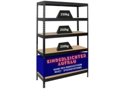 PROREGAL Schwerlastregal Rivet HxBxT 180 x 120 x 45 cm Fachlast 250 kg Innovatives Stecksystem* Schwerlastregal