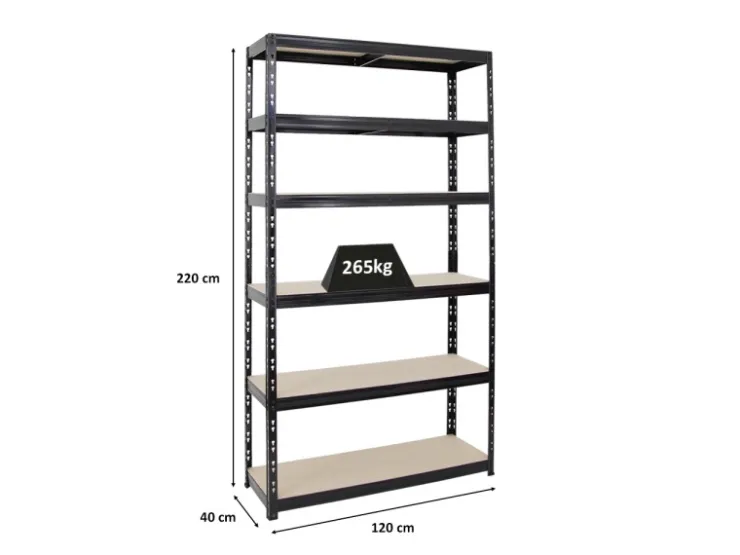 PROREGAL Schwerlastregal Giant Tiger XL HxBxT 220 x 120 x 40 cm Fachlast 265 kg 6-Ebenen Schwarz* Schwerlastregal