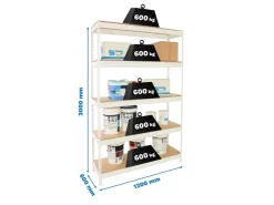 PROREGAL Schwerlastregal Wood Beast Five HxBxT 300 x 120 x 60 cm Fachlast 600 kg Weiß