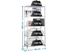 PROREGAL Schwerlastregal Muli HxBxT 180 x 80 x 40 cm 5 Fachböden Fachlast 150 kg Verzinkt* Schwerlastregal