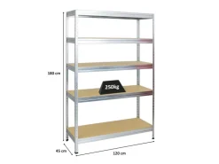 PROREGAL Schwerlastregal Rivet HxBxT 180 x 120 x 45 cm Fachlast 250 kg Innovatives Stecksystem