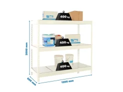 PROREGAL Schwerlastregal Big Metal Yeti Three HxBxT 200 x 120 x 60 cm Fachlast 400 kg Weiß