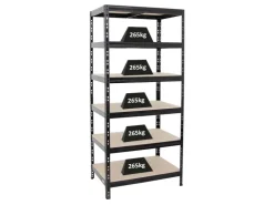PROREGAL Schwerlastregal Giant Tiger HxBxT 200 x 90 x 60 cm Fachlast 265 kg 6-Ebenen Schwarz