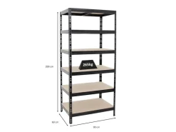PROREGAL Schwerlastregal Giant Tiger HxBxT 200 x 90 x 60 cm Fachlast 265 kg 6-Ebenen Schwarz