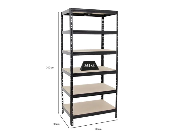 PROREGAL Schwerlastregal Giant Tiger HxBxT 200 x 90 x 60 cm Fachlast 265 kg 6-Ebenen Schwarz
