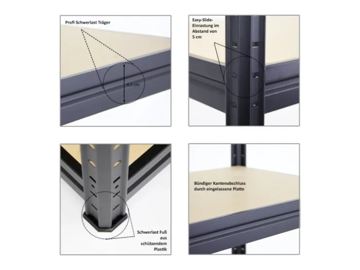 PROREGAL Schwerlastregal Dino HxBxT 180 x 160 x 60 cm Fachlast 600 kg* Metallregale|Regale Schwarz