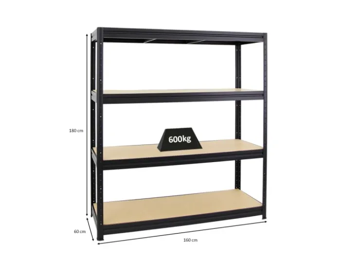 PROREGAL Schwerlastregal Dino HxBxT 180 x 160 x 60 cm Fachlast 600 kg* Metallregale|Regale Schwarz