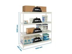 PROREGAL Schwerlastregal Metal Beast Four HxBxT 200 x 150 x 45 cm Fachlast 600 kg Weiß* Regalsysteme