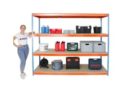 PROREGAL Schwerlastregal Wood Beast Four HxBxT 200 x 240 x 60 cm 4 Ebenen Fachlast 400 kg Blau-Orange* Metallregale