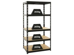 PROREGAL Schwerlastregal Tiger HxBxT 180 x 90 x 60 cm Fachlast 265 kg 5-Ebenen* Regale Schwarz|Schwerlastregal