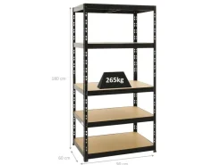 PROREGAL Schwerlastregal Tiger HxBxT 180 x 90 x 60 cm Fachlast 265 kg 5-Ebenen* Regale Schwarz|Schwerlastregal