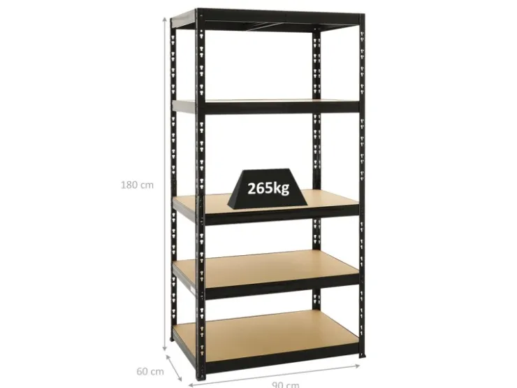 PROREGAL Schwerlastregal Tiger HxBxT 180 x 90 x 60 cm Fachlast 265 kg 5-Ebenen* Regale Schwarz|Schwerlastregal