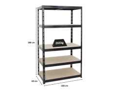 PROREGAL Schwerlastregal Tiger HxBxT 180 x 100 x 60 cm Fachlast 265 kg 5-Ebenen* Metallregale|Schwerlastregal
