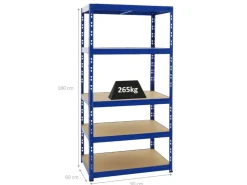 PROREGAL Schwerlastregal Tiger HxBxT 180 x 90 x 60 cm Fachlast 265 kg 5-Ebenen* Metallregale|Kellerregale