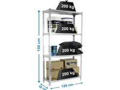 PROREGAL Schwerlastregal Mid Metal Shark HxBxT 150 x 120 x 50 cm Fachlast 200 kg Verzinkt* Metallregale|Schwerlastregal