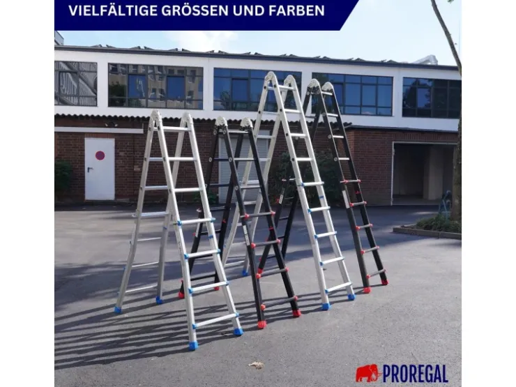 PROREGAL Sprossen-Mehrzweckleiter APOLLO 3-In-1 Aluminiumleiter 4x4 Sprossen Bis Zu 4 M Höhe 150 kg Traglast Silber Klappleiter Stehleiter* Klapptritte