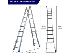 PROREGAL Sprossen-Mehrzweckleiter APOLLO 3-In-1 Aluminiumleiter 4x5 Sprossen Bis Zu 5 M Höhe 150 kg Traglast Klappleiter Stehleiter* Leitern|Klapptritte