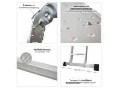 PROREGAL Sprossen-Mehrzweckleiter MULTISTEP mit Gerüstplattform Aluminium 4x3 Sprossen bis zu 3,6 m Höhe Traglast 150kg