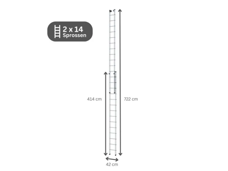 PROREGAL Sprossen-Schiebeleiter 2-Teilig Ohne Traverse 2 x 14 Sprossen* Klapptritte
