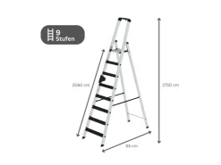 PROREGAL Stufen-Stehleiter Einseitig Begehbar mit Clip-Step Relax 9 Stufen* Klapptritte