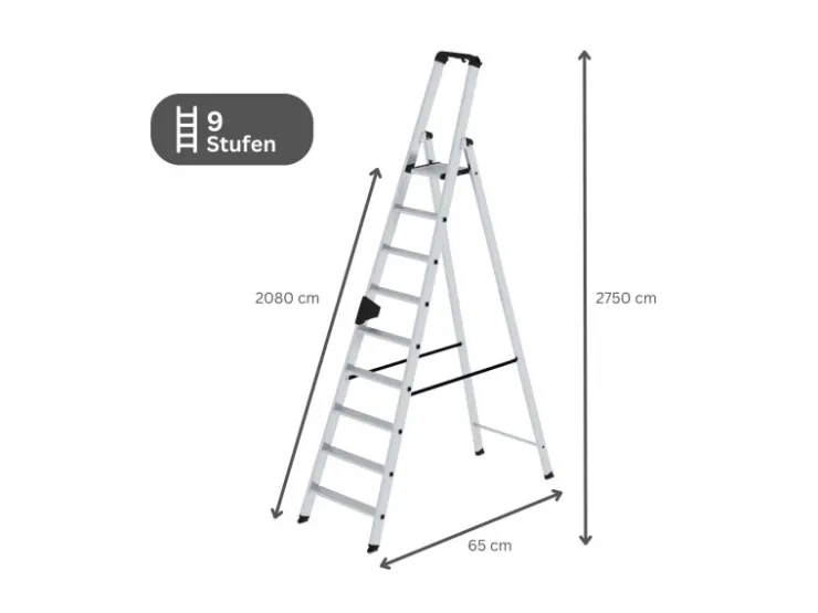 PROREGAL Stufen-Stehleiter Einseitig Begehbar 9 Stufen
