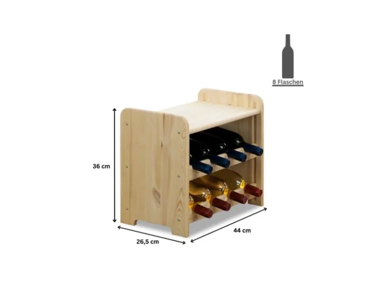 PROREGAL Weinregal Pinotwine C HxBxT 36 x 44 x 26,5 cm 8 Flaschen Massives Kiefernholz Natur Unbehandelt* Flaschenregale