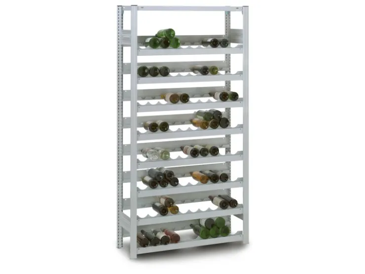 PROREGAL Weinregal Stecksystem T-Profil Grundregal HxBxT 200 x 130 x 30 cm Fachlast 35 kg 8 Ebenen Für 200 Flaschen Lichtgrau