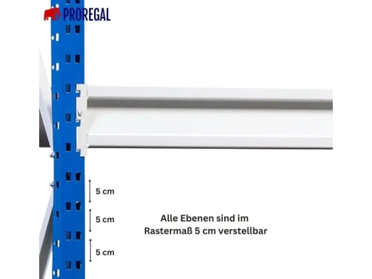 PROREGAL Weitspannregal Maximus Pro Grundregal HxBxT 450 x 250 x 100 cm 6 Ebenen Spanplatten Fachboden Fachlast 530 kg Lichtblau & Lichtgrau