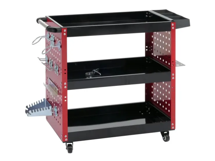 PROREGAL Werkzeugwagen HxBxT 73x90x35cm Rollwagen Werkstattwagen Rollen Handgriff 3 Ladeflächen Lochraster Stahl* Aufbewahrung