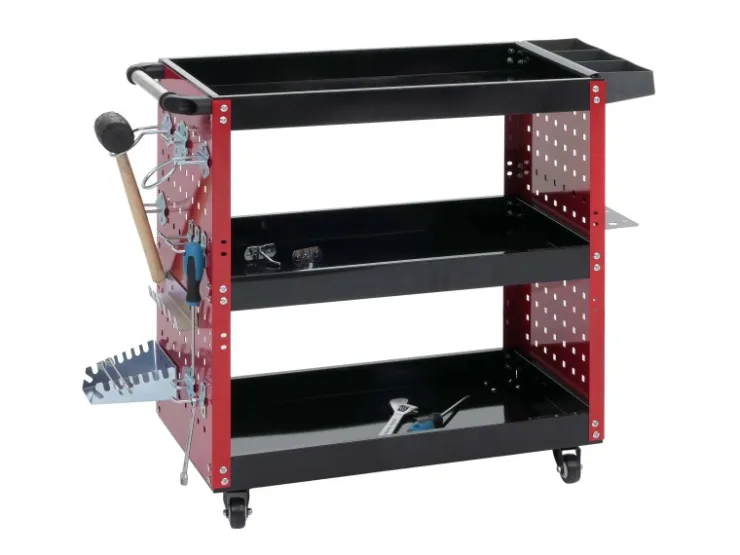 PROREGAL Werkzeugwagen HxBxT 73x90x35cm Rollwagen Werkstattwagen Rollen Handgriff 3 Ladeflächen Lochraster Stahl* Aufbewahrung