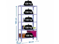 PROREGAL Wohnregal Living Koala Metal mit 5 Fachböden HxBxT 180 x 80 x 30 cm Fachlast 150 kg Lila/Weiß* Büroregale