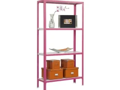 PROREGAL Wohnregal Living Koala Metal mit 4 Fachböden HxBxT 160 x 100 x 30 cm Fachlast 150 kg Rosa/Weiß* Büroregale