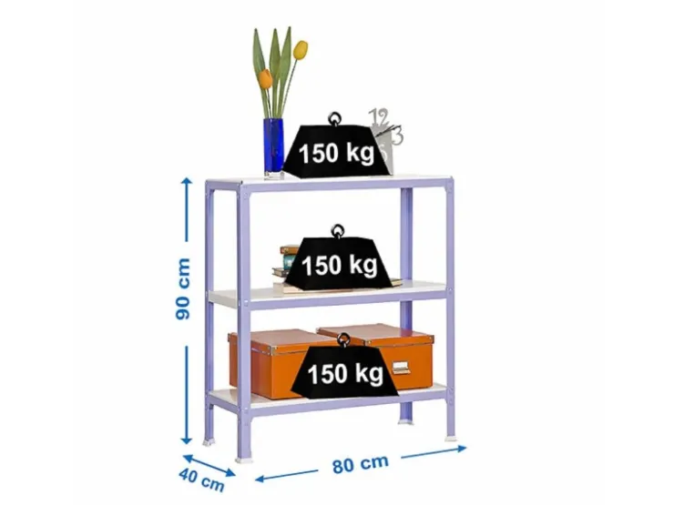 PROREGAL Wohnregal Living Koala Metal mit 3 Fachböden HxBxT 90 x 80 x 40 cm Fachlast 150 kg Lila/Weiß