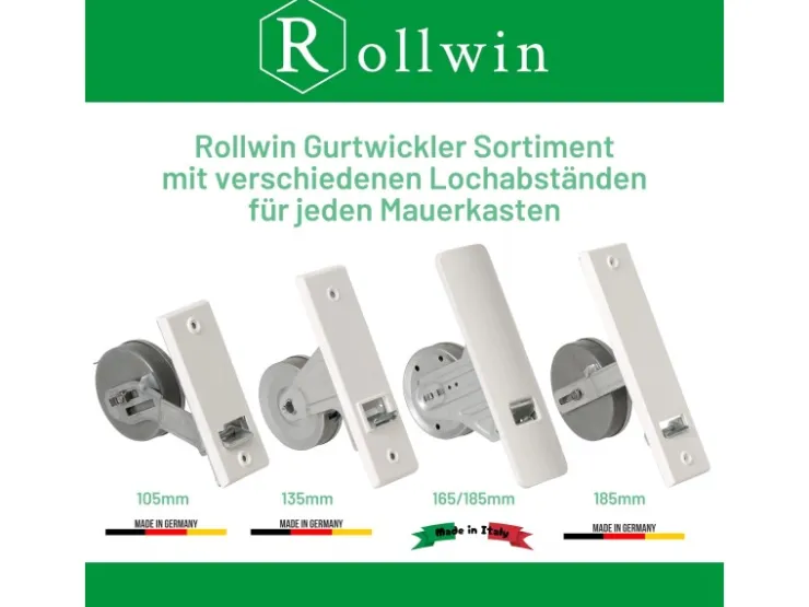 Rollwin Rolladen Gurtwickler Unterputz 105mm Lochabstand Mit 7m Gurt 23mm Rolladengurt Weiß Rollo Wickler Mit Abdeckblende Rollladen Aufwickler* Rollos