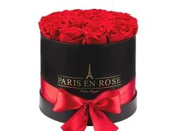 Rosenbox Ø 19 cm Schwarz mit Schleife und 14 en Rosen* Ostern