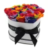 Rosenbox Herz Weiß-Schwarz mit 13 Rainbow Rosen
