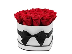 Rosenbox Herz Weiß-Schwarz mit 13 Rosen
