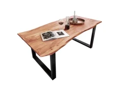 SAM Esstisch Baumkante Massiv Akazie Natur 140 x 80 Schwarz QUINN* Tische
