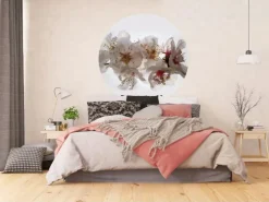 Sanders & Sanders Selbstklebende Runde Tapete Blumen Weiß und Rosa Ø 140 cm 601130* Wandtattoos