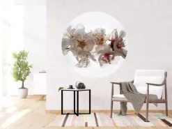 Sanders & Sanders Selbstklebende Runde Tapete Blumen Weiß und Rosa Ø 140 cm 601130* Wandtattoos
