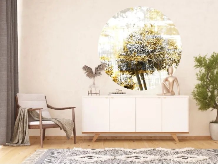 Sanders & Sanders Selbstklebende Runde Tapete Tulpe Grau und Gelb Ø 140 cm 601127* Wandtattoos
