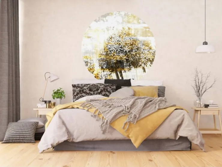 Sanders & Sanders Selbstklebende Runde Tapete Tulpe Grau und Gelb Ø 140 cm 601127* Wandtattoos