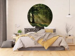 Sanders & Sanders Selbstklebende Runde Tapete Bewaldete Landschaft Grün Ø 140 cm 601134* Wandtattoos