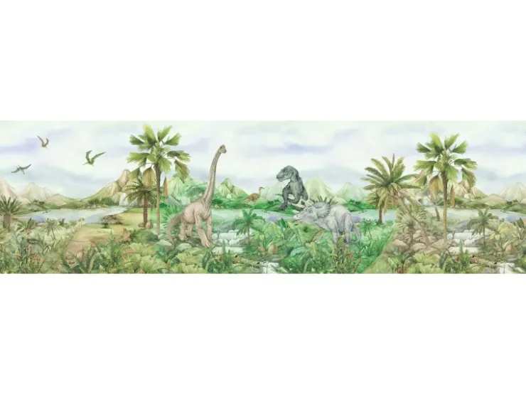 Sanders & Sanders Selbstklebende Tapetenbordüre Dinosaurier Grün 9.7 x 500 cm 601307