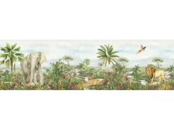 Sanders & Sanders Selbstklebende Tapetenbordüre Dschungeltiere Grün 9.7 x 500 cm 601305* Bordüren