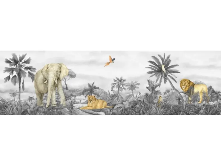 Sanders & Sanders Selbstklebende Tapetenbordüre Dschungeltiere Grau 9.7 x 500 cm 601304* Bordüren