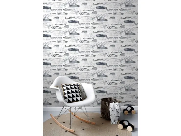 Sanders & Sanders Tapete Rennwagen Schwarz Weiß 50 X 900 Cm 935360