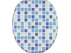 Sanilo WC Sitz mit Absenkautomatik Mosaik Blau, Hochwertiger und Stabiler Toilettendeckel aus Holz